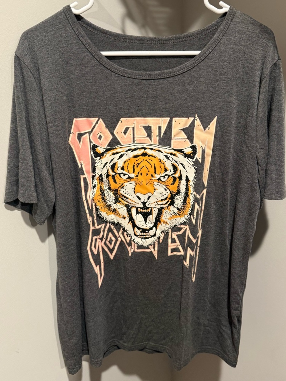 Graphic Tiger Tee in Charcoal Gray with Orange Accent